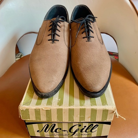 60s DEADSTOCK "Boulet" Taupe Leather Oxfords Dress Shoes - Picture 2 of 8